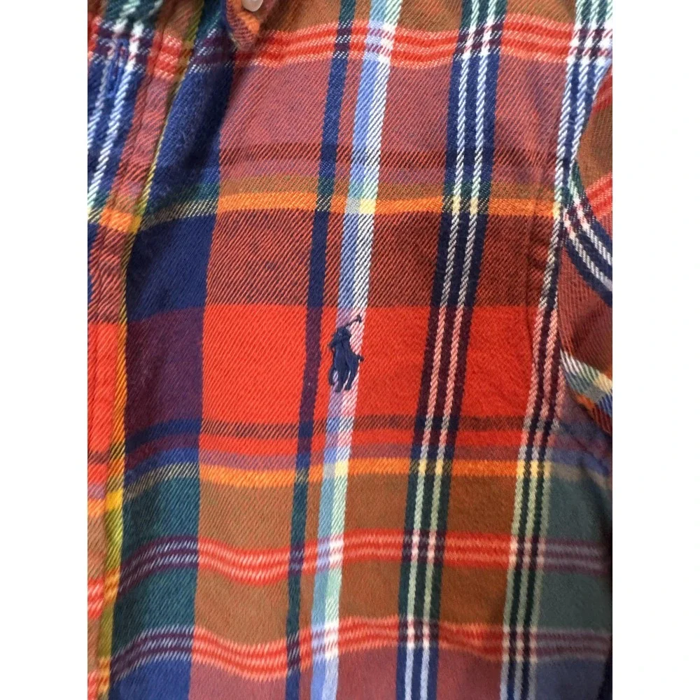 Polo Ralph Lauren Shirt Boys Small 8 Red Blue Plaid Flannel Button‎ Down Tartan